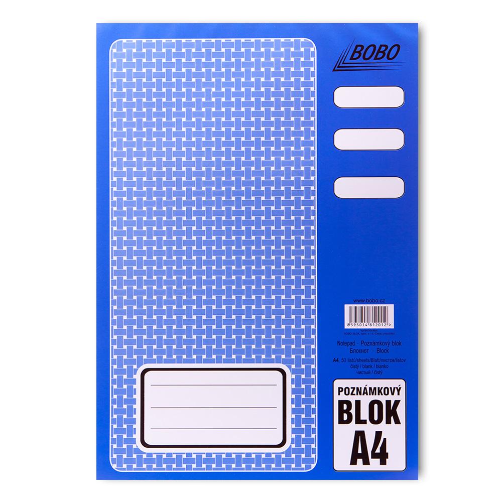 Blok poznámkový lepený BOBO A4 čistý, 50 listů
