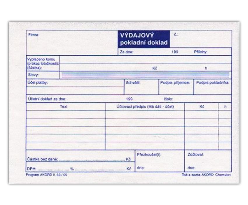 Výdajový pokladní doklad pro plátce DPH, A6, blok 100 L, samopropisovací