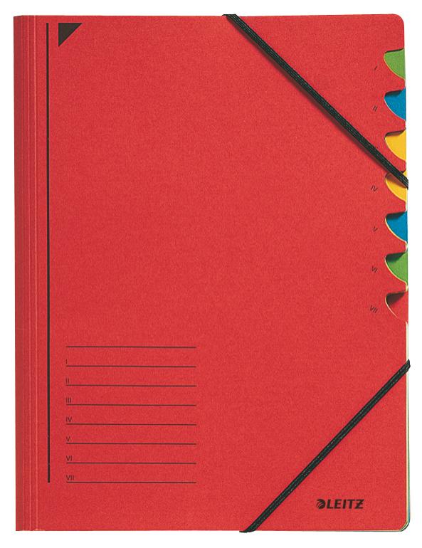 Třídící desky s gumičkou Leitz A4, 7 listů, červené