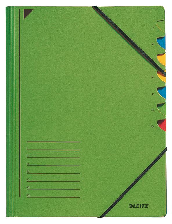 Třídící desky s gumičkou Leitz A4, 7 listů, zelené
