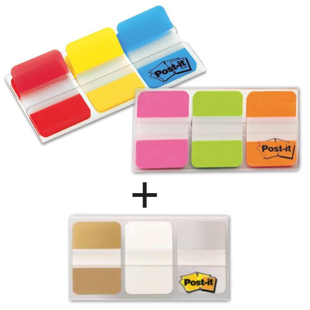 Záložky samolepicí Post-it silné 25,4 x 38 mm/3 x 22 ks, 3 x 22 ks neon + metalické záložky