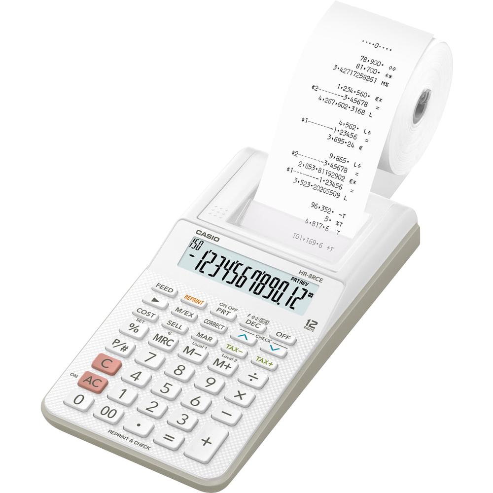Kalkulačka Casio HR 8 RCE s tiskem bílá