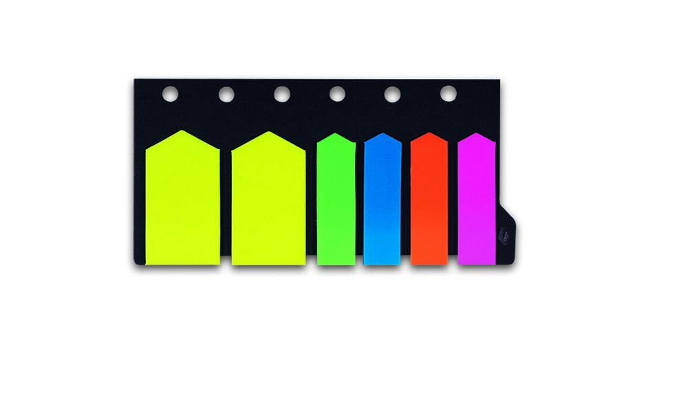 Záložky samolepicí Concorde plastové šipky 12 x 44 mm + 25 x 46 mm/6 x 20 listů neon