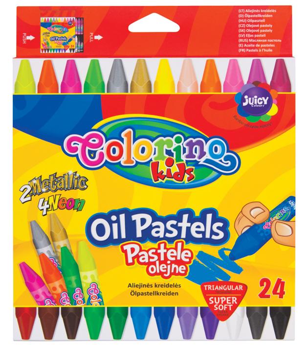 Pastely olejové trojhr. Colorino Kids 24 barev (zlatá, stříbrná, 4x neon)