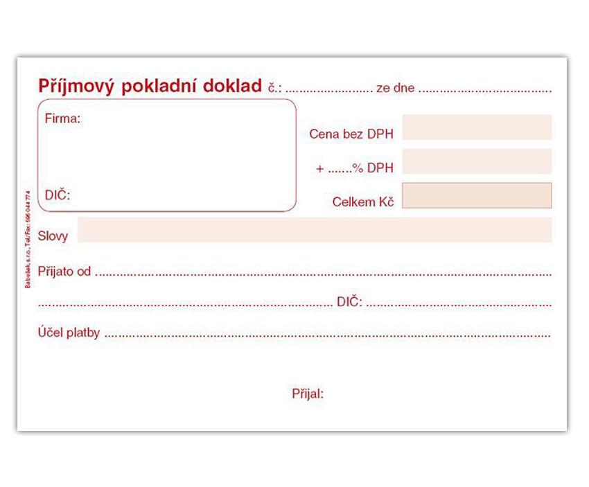 Příjmový pokladní doklad A6 přímopropis.